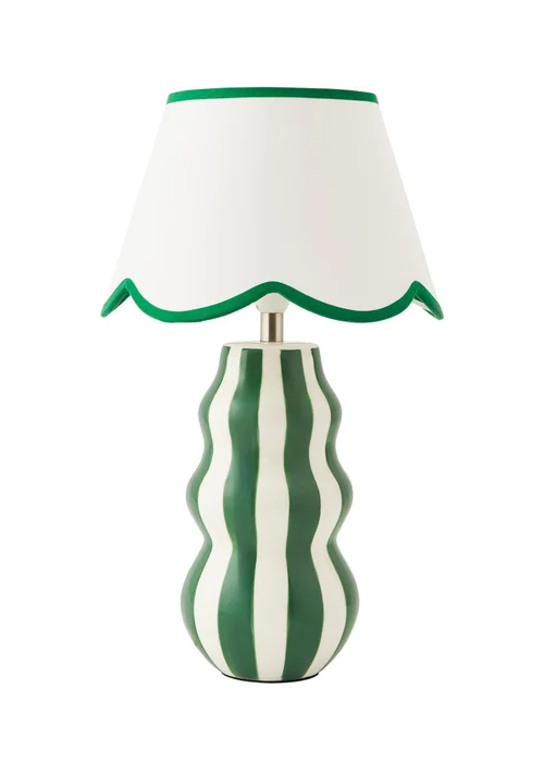 ValueLights Everie Green Stripe Table Lamp with Scallop Shade - One Size Image 5