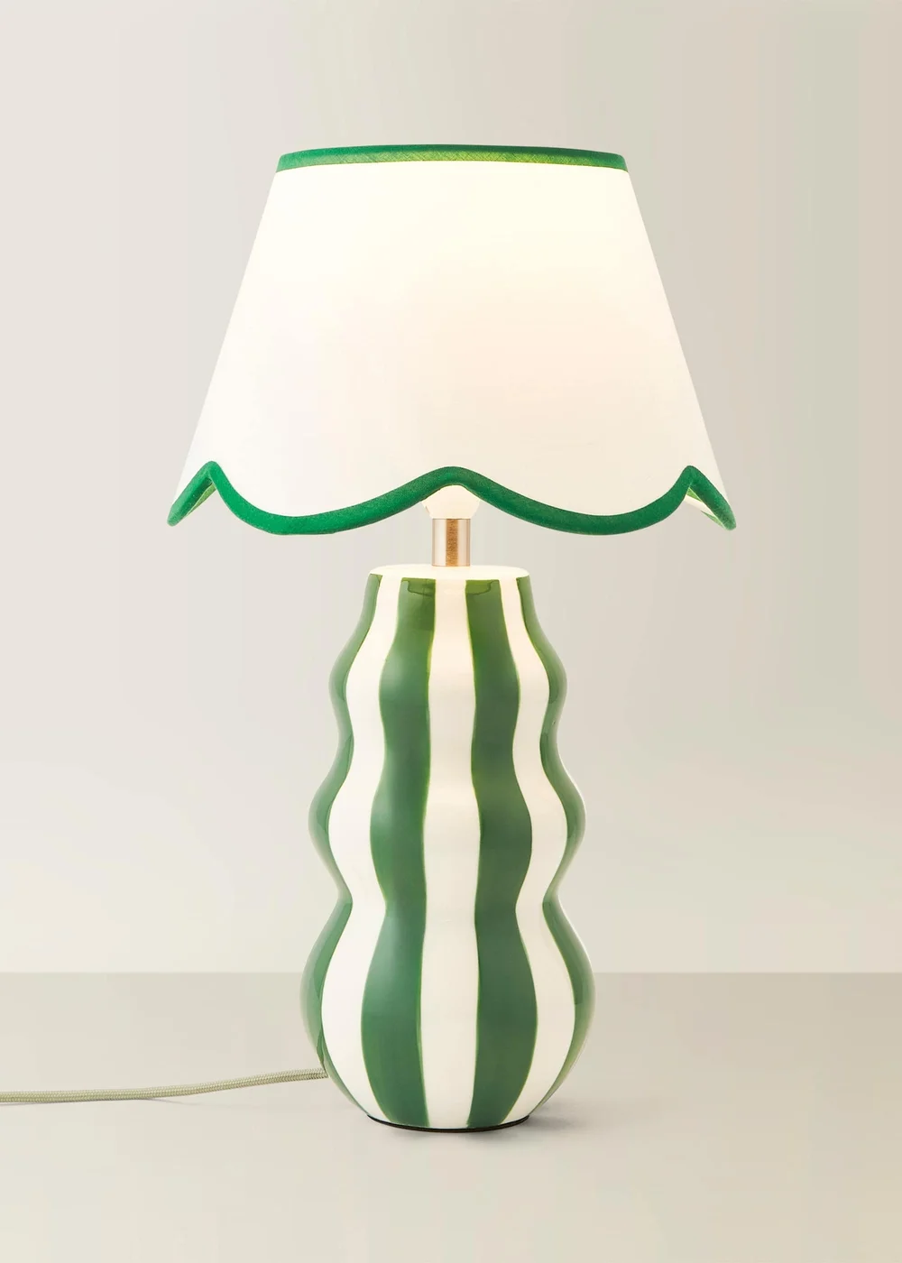 ValueLights Everie Green Stripe Table Lamp with Scallop Shade - One Size Image 3