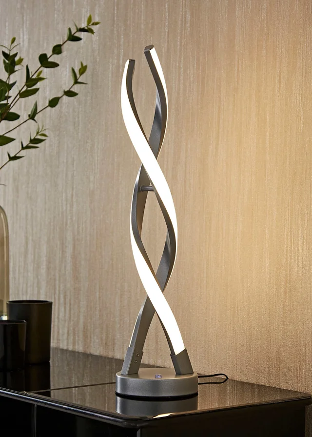 ValueLights Silver Infinity Double Twist Integrated LED Table Lamp