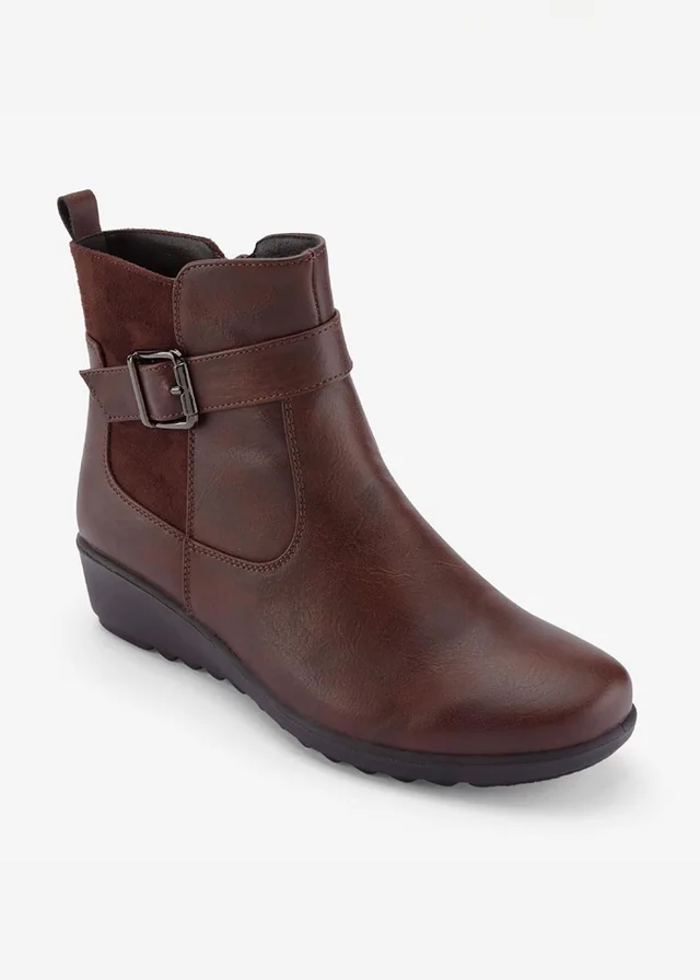 Cotton Traders Chocolate Flexisole Buckle Detail Ankle Boots