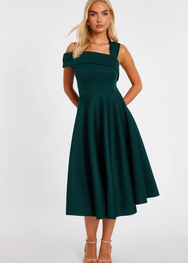 Quiz Green Asymmetric Midi Dress