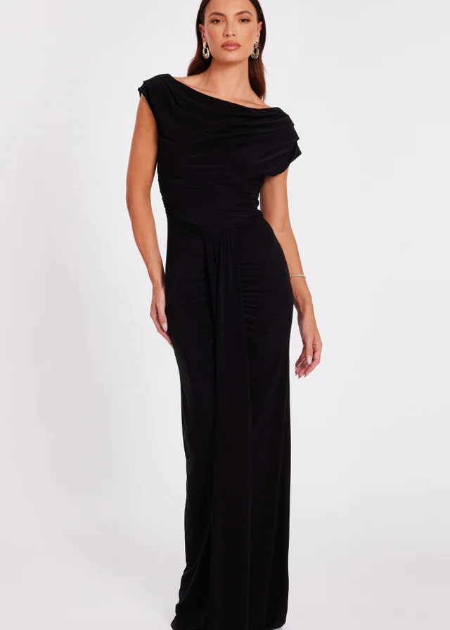 Quiz Black Drape Front Maxi Dress