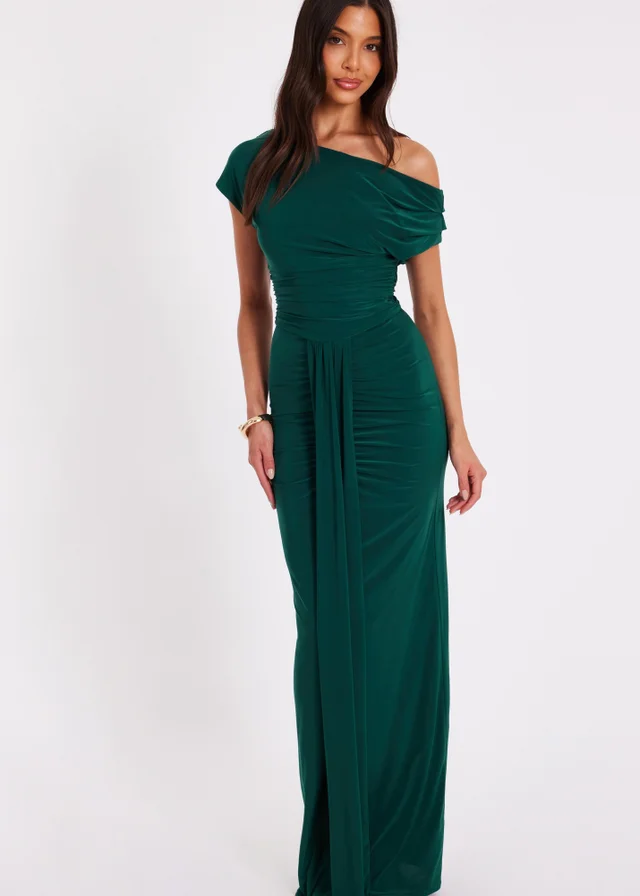 Quiz Green Drape Front Maxi Dress