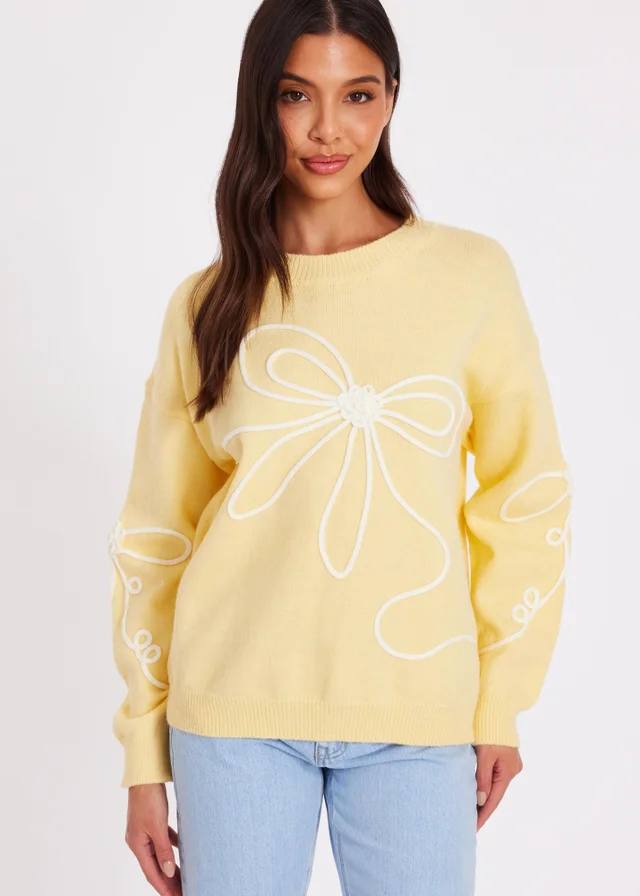 Quiz Yellow Stitch Bow Jumper