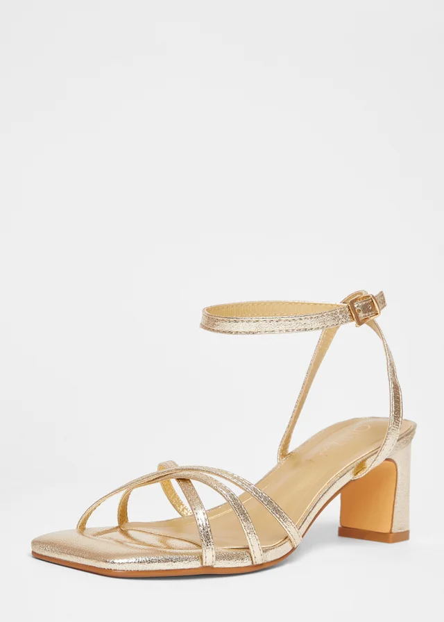 Quiz Gold Wide Fit Strappy Block Heels