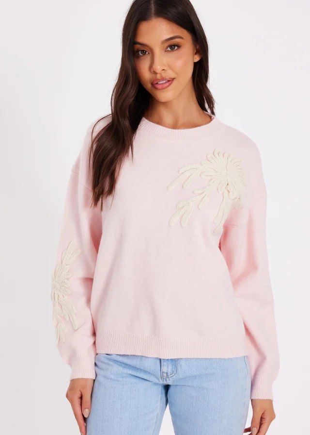 Quiz Pink Embroidered Flower Jumper