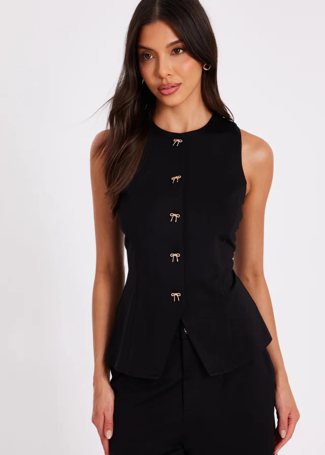 Quiz Black Bow Front Waistcoat