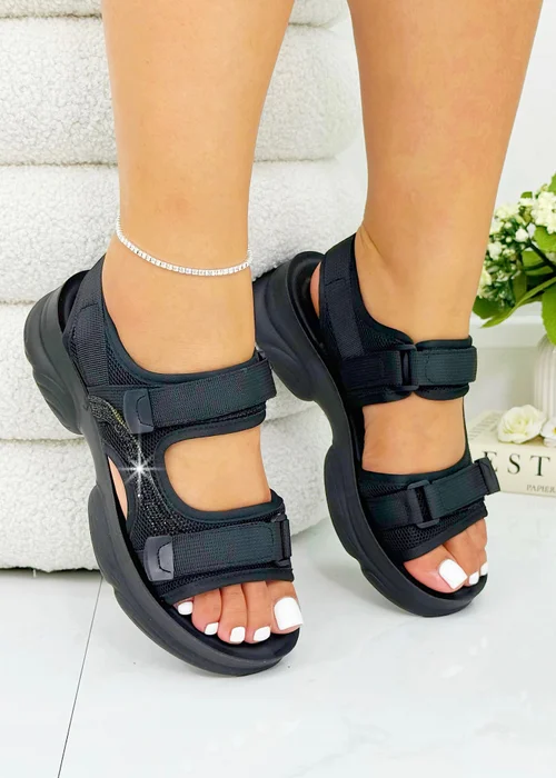 Love Lemonade Black Sparkly Cozy Crush Sandals - Size 4 Image 1
