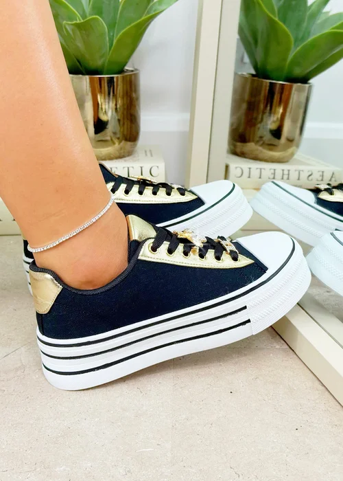 Love Lemonade Black Sparkly Bee Platform Trainers - Size 3 Image 3