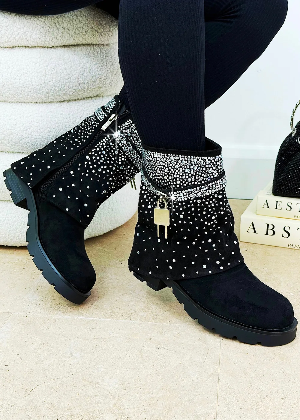 Love Lemonade Black Crystal Starlight Stride Boots - Size 5 Image 1