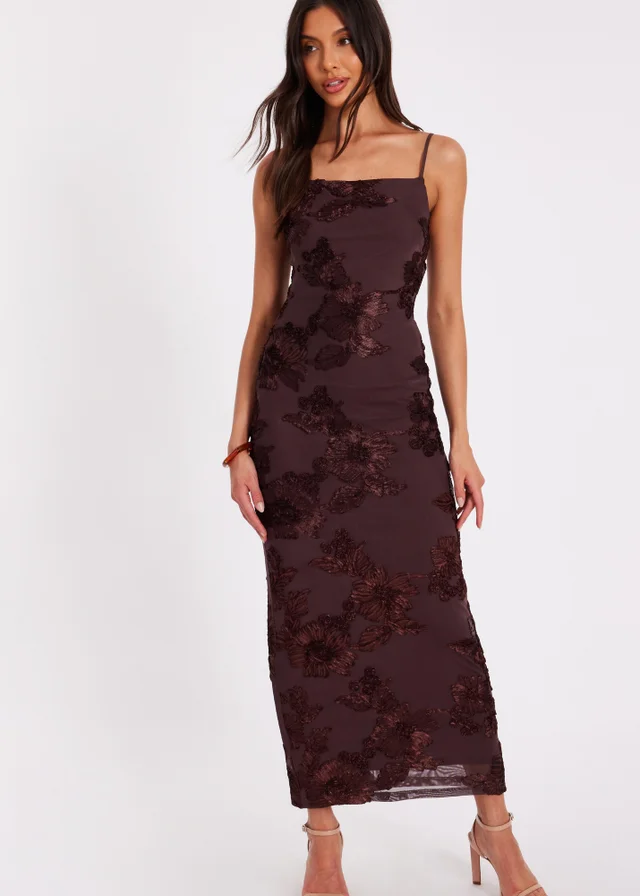 Quiz Brown Floral Applique Midaxi Dress