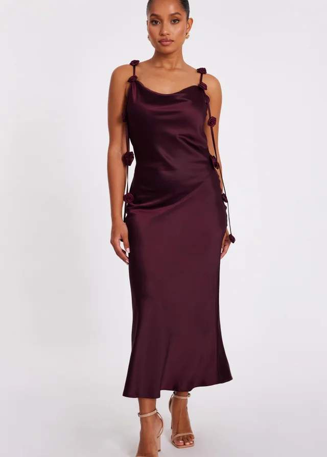 Quiz Burgundy Petite Satin Midaxi Dress