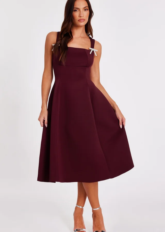 Quiz Burgundy Diamante Bow Midi Dress