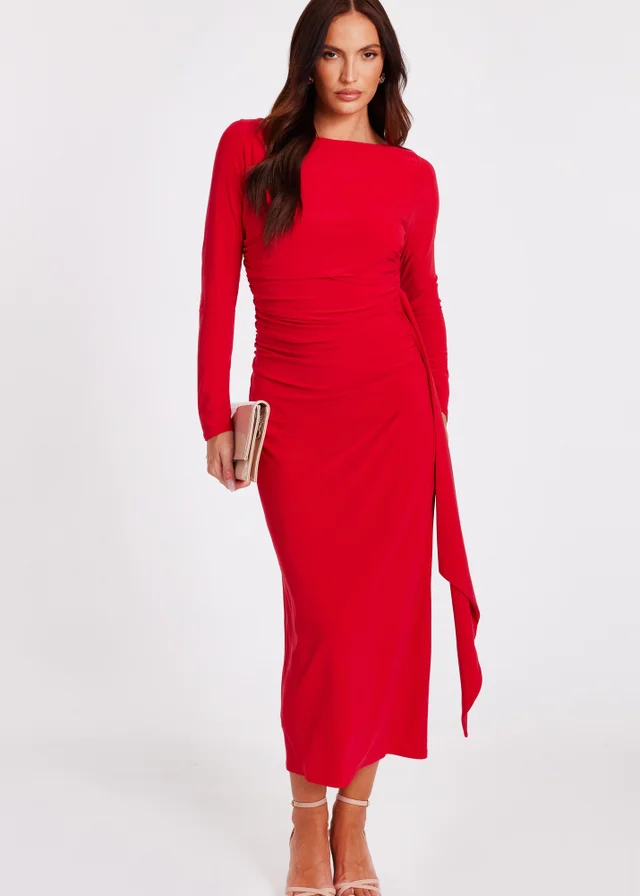 Quiz Red Ruffle Side Midi Dress