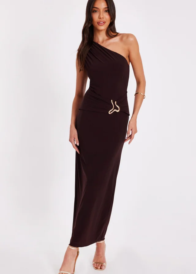 Quiz Brown One Shoulder Ruched Dress