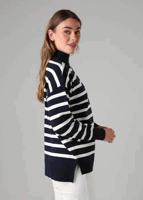 French Connection Navy Oversized High Neck Cosy Striped Long Sleeve Jumper - Extra small Image 3