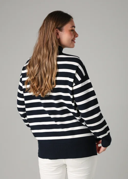 French Connection Navy Oversized High Neck Cosy Striped Long Sleeve Jumper - Extra small Image 2