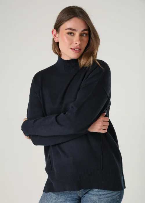 French Connection Navy Cosy Soft Touch High Neck Seam Jumper - Medium Image 3