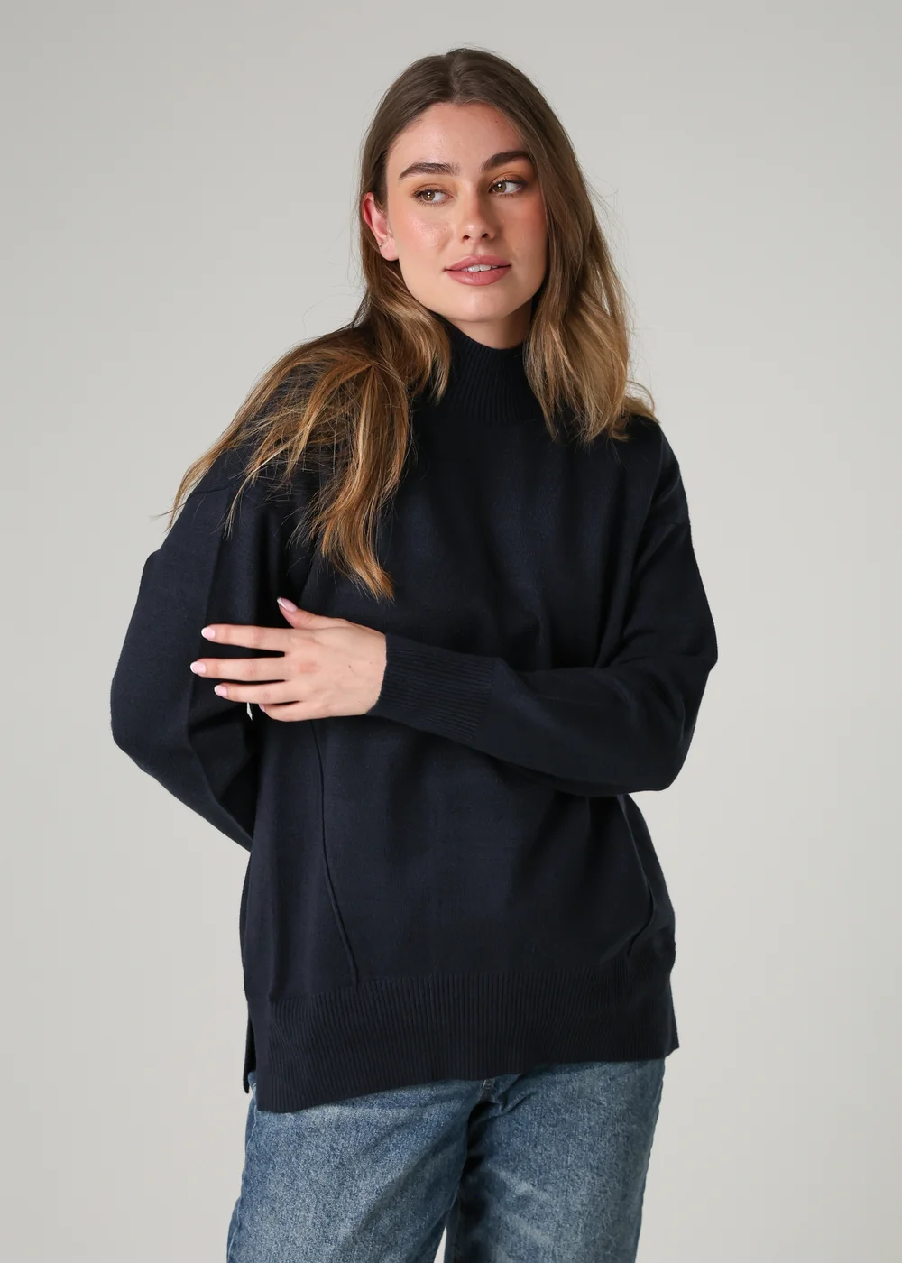 French Connection Navy Cosy Soft Touch High Neck Seam Jumper - Medium Image 1