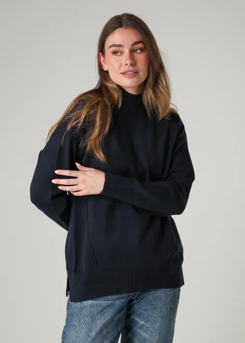 French Connection Navy Cosy Soft Touch High Neck Seam Jumper - Medium Image 1