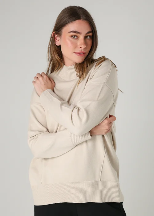 French Connection Beige Cosy Soft Touch High Neck Seam Jumper - Extra small Image 1