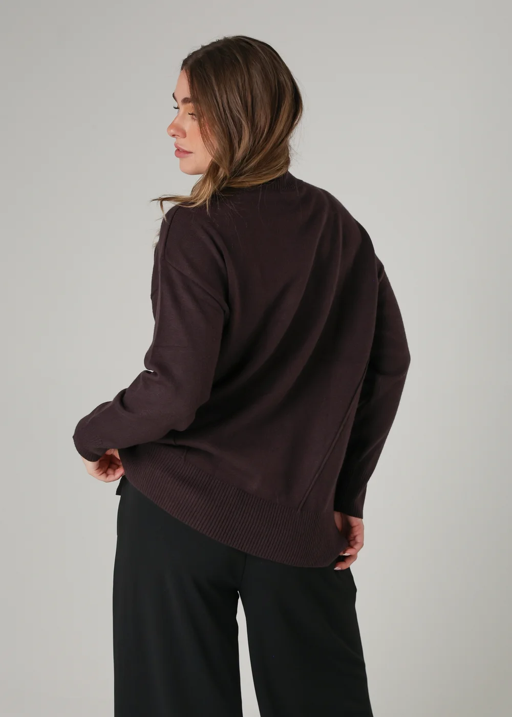 French Connection Brown Cosy Soft Touch High Neck Seam Jumper - Large Image 2