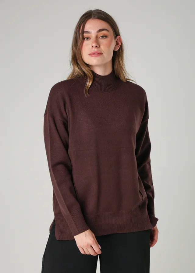 French Connection Brown Cosy Soft Touch High Neck Seam Jumper
