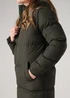 French Connection Khaki Longline Quilted Puffer Jacket With Hood - XS Image 3