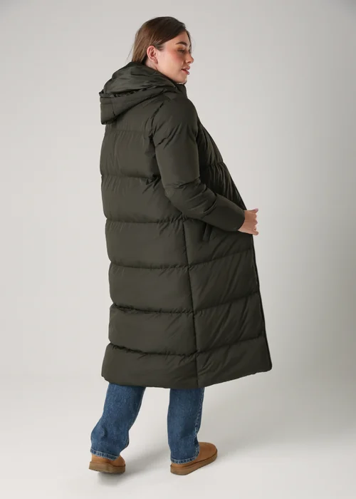 French Connection Khaki Longline Quilted Puffer Jacket With Hood - XS Image 2