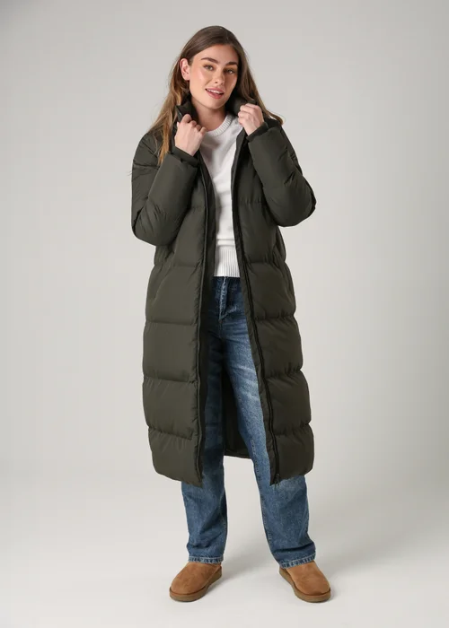 French Connection Khaki Longline Quilted Puffer Jacket With Hood - XS Image 4