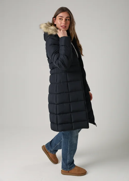 French Connection Navy Midi Padded Parka Jacket With Faux Fur Hood - M Image 4