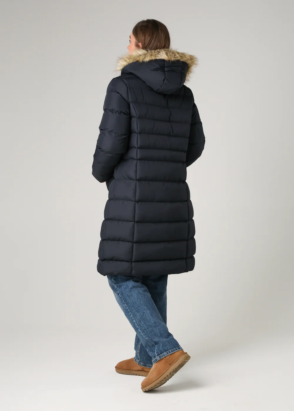 French Connection Navy Midi Padded Parka Jacket With Faux Fur Hood - M Image 2