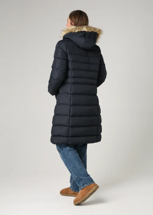 French Connection Navy Midi Padded Parka Jacket With Faux Fur Hood - M Image 2