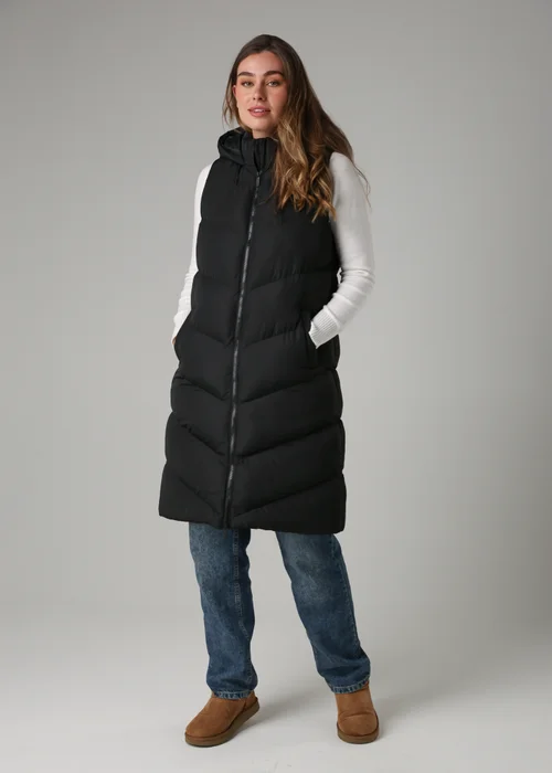 French Connection Black Midi Quilted Gilet With Hood - S Image 1