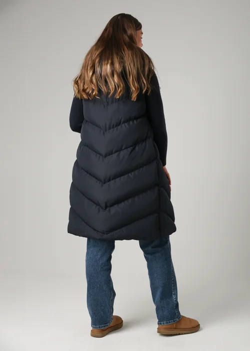 French Connection Navy Midi Quilted Gilet With Hood - XL Image 2