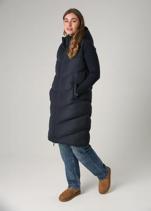 French Connection Navy Midi Quilted Gilet With Hood - XL Image 4