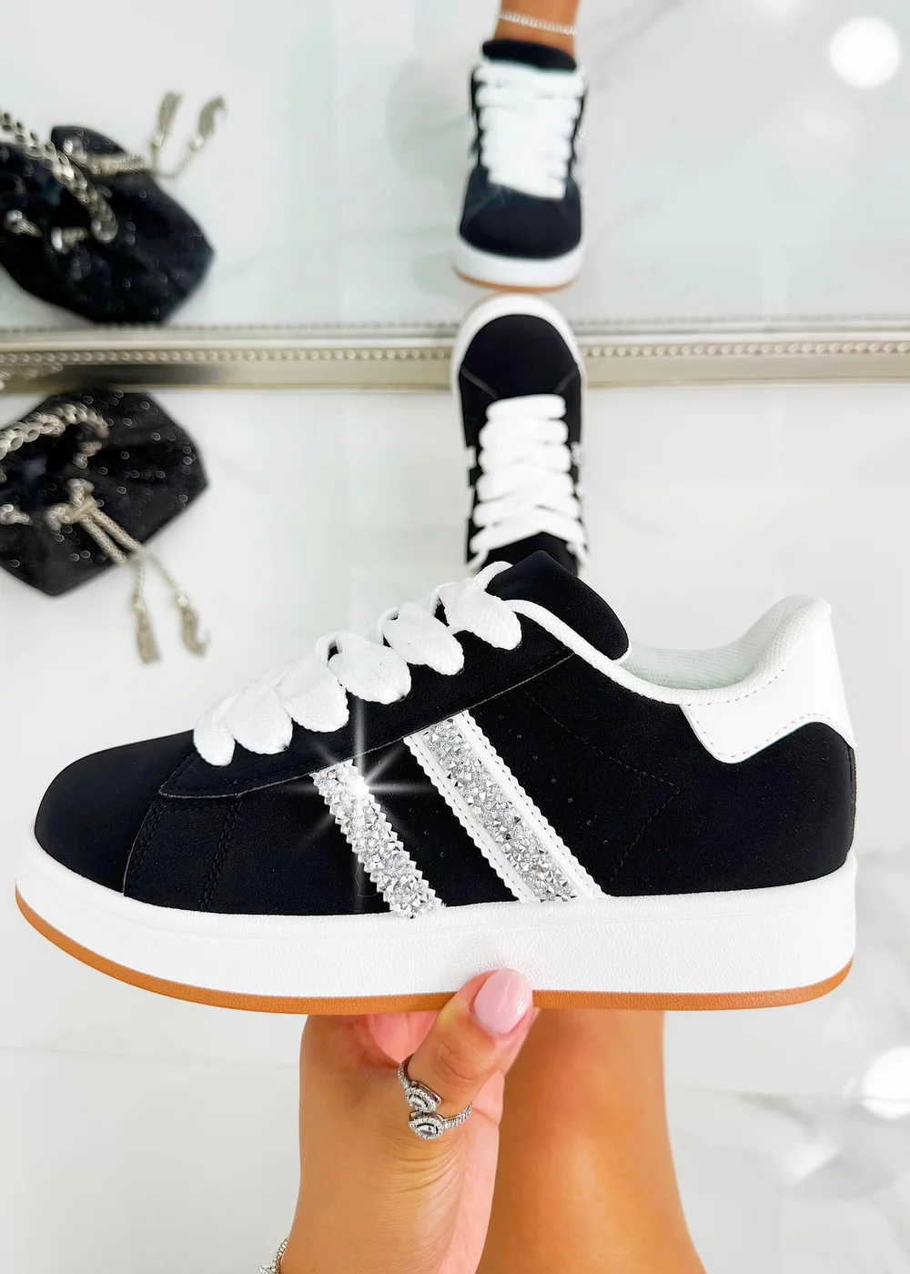 Love Lemonade Black Crystal Stripe Trainers Limited Edition - Size 3 Image 1