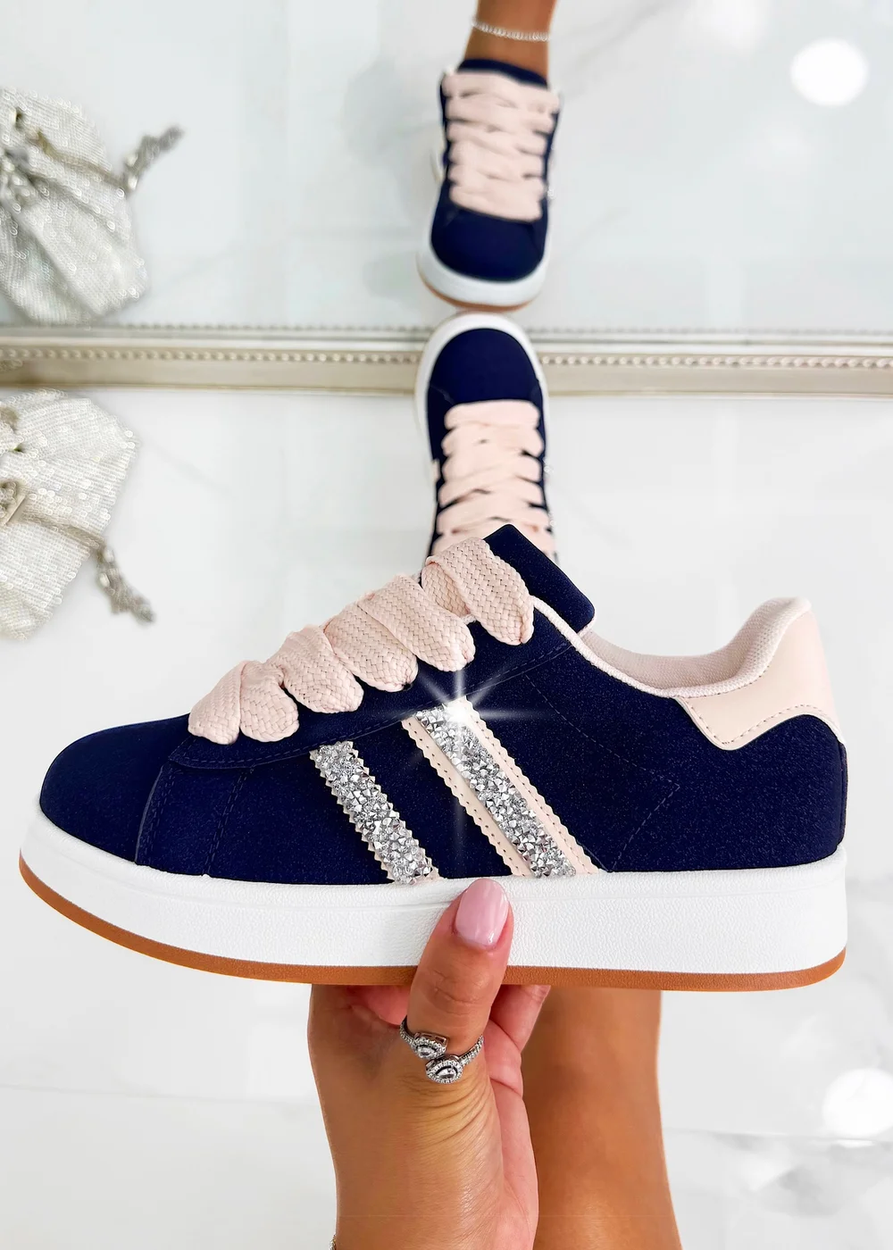 Love Lemonade Navy Crystal Stripe Trainers Limited Edition - Size 3 Image 1