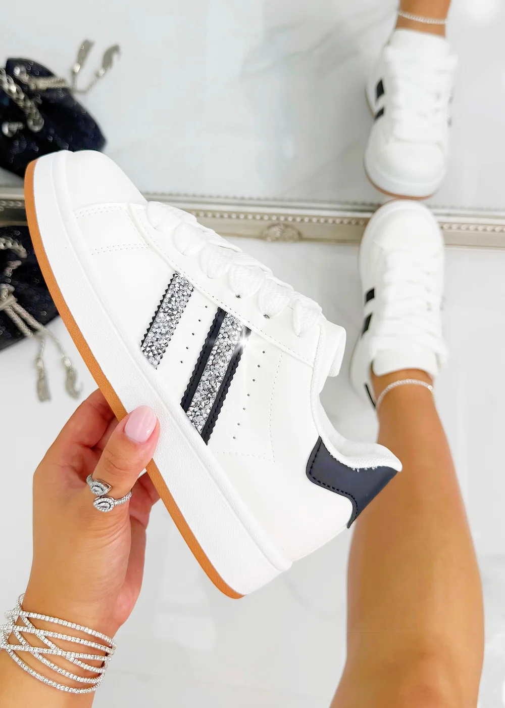 Love Lemonade White Crystal Stripe Trainers Limited Edition - Size 4 Image 2