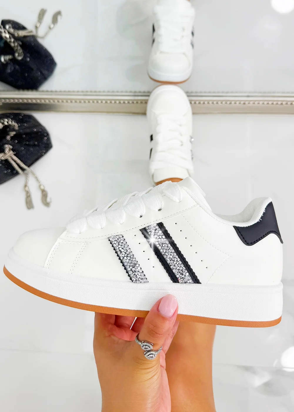 Love Lemonade White Crystal Stripe Trainers Limited Edition - Size 4 Image 1