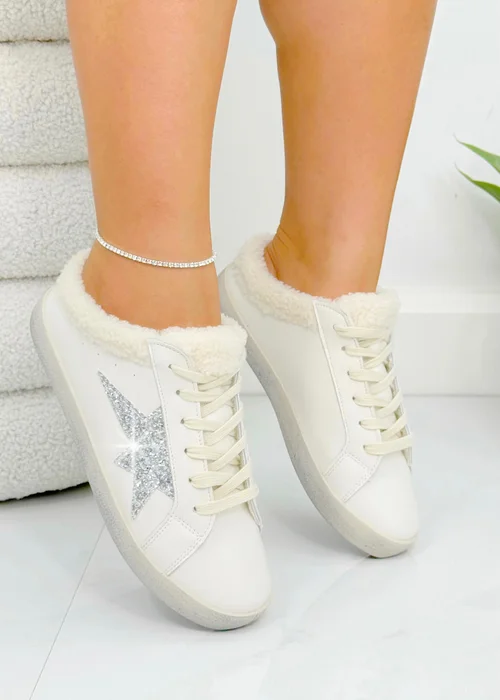 Love Lemonade Silver Glitter Glide Slip On Trainers - Size 8 Image 3