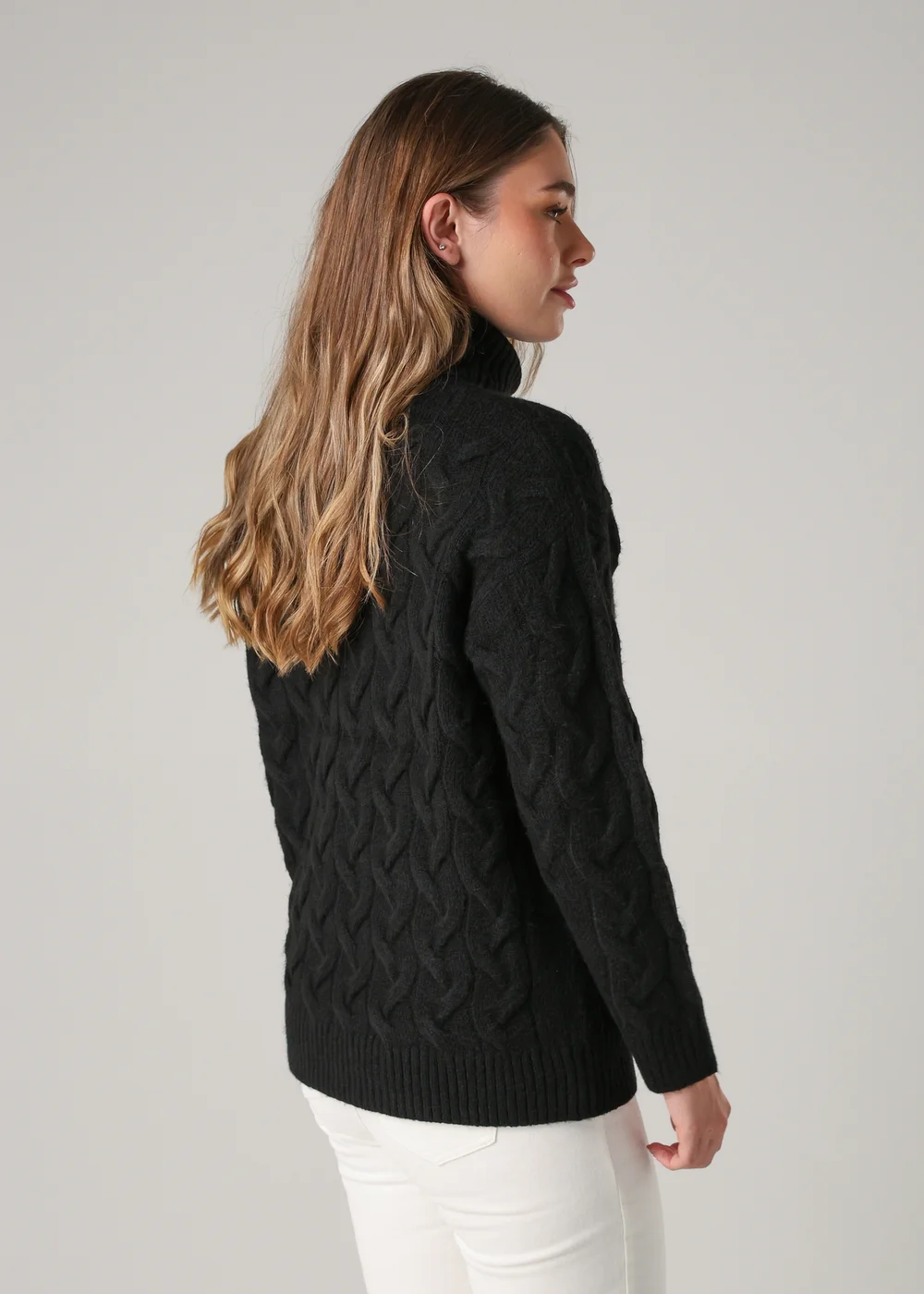 French Connection Black Cable Knit Roll Neck Long Sleeve Jumper - L Image 2