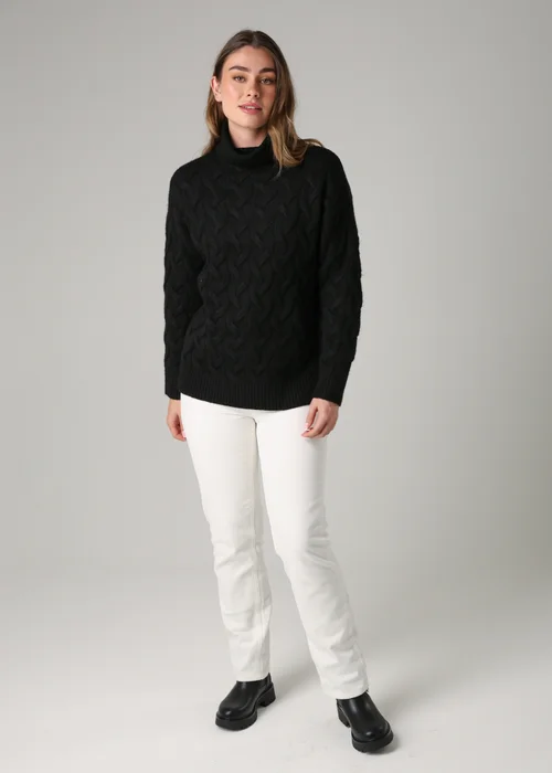 French Connection Black Cable Knit Roll Neck Long Sleeve Jumper - L Image 4