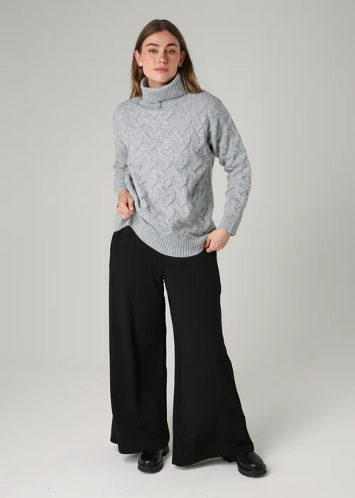 French Connection Light Grey Cable Knit Roll Neck Long Sleeve Jumper - Extra Large Image 4