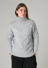 French Connection Light Grey Cable Knit Roll Neck Long Sleeve Jumper - Extra Large Image 1