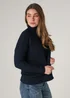 French Connection Navy Cotton Mozart Popcorn Knit High Neck Jumper - Large Image 3