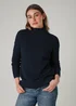 French Connection Navy Cotton Mozart Popcorn Knit High Neck Jumper - Large Image 1