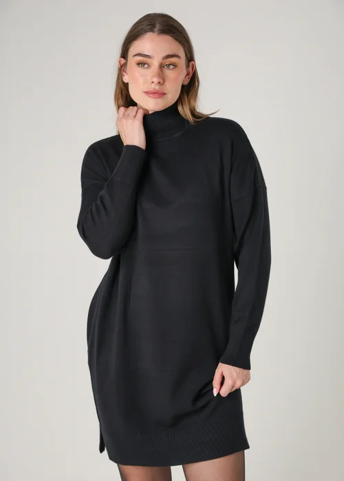 French Connection Black Cosy Roll Neck Long Sleeve Mini Dress - XS Image 3