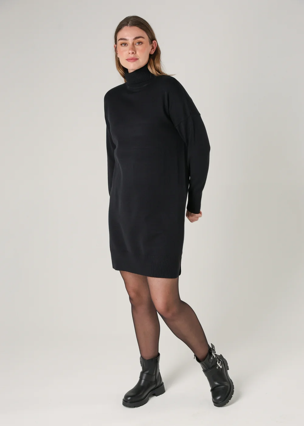 French Connection Black Cosy Roll Neck Long Sleeve Mini Dress - XS Image 1