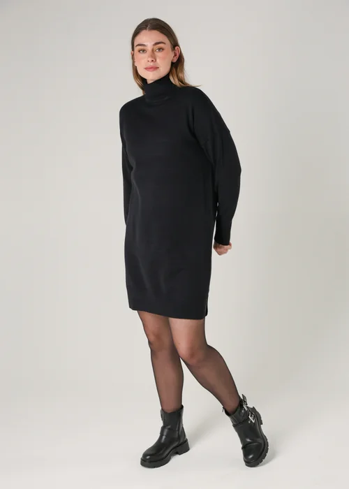 French Connection Black Cosy Roll Neck Long Sleeve Mini Dress - XS Image 1
